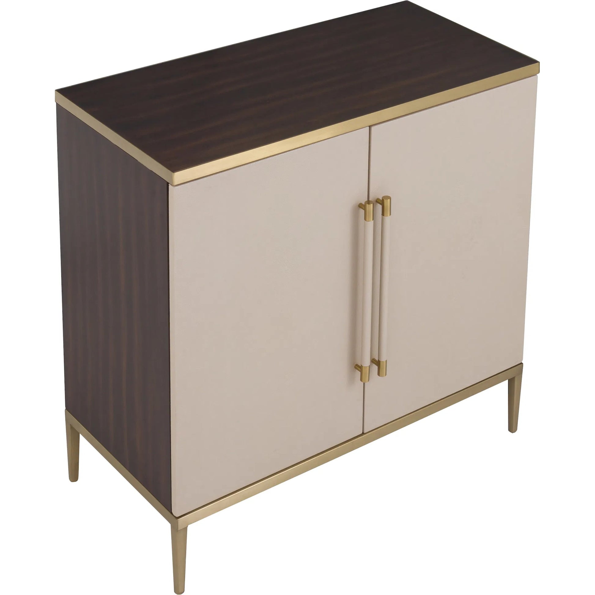 Libby Langdon Hempstead Chest by Fairfield Chair in brown and dark sable. Made from walnut solids, veneers in a unique style.