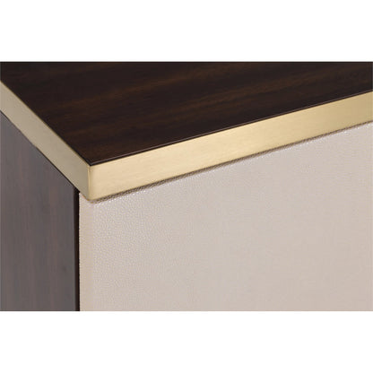 Libby Langdon Hempstead Chest by Fairfield Chair in brown and dark sable. Made from walnut solids, veneers in a unique style.