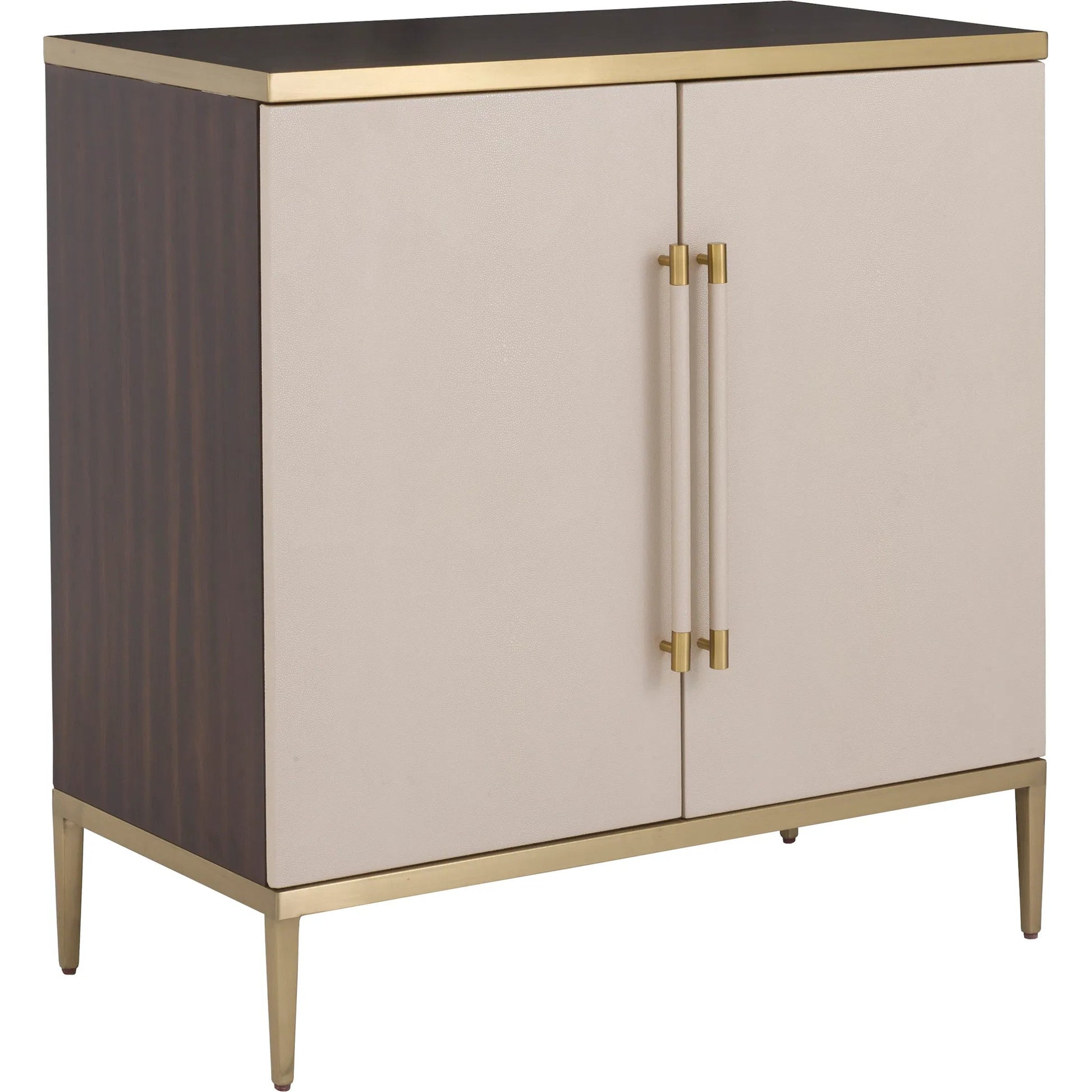 Libby Langdon Hempstead Chest by Fairfield Chair in brown and dark sable. Made from walnut solids, veneers in a unique style.