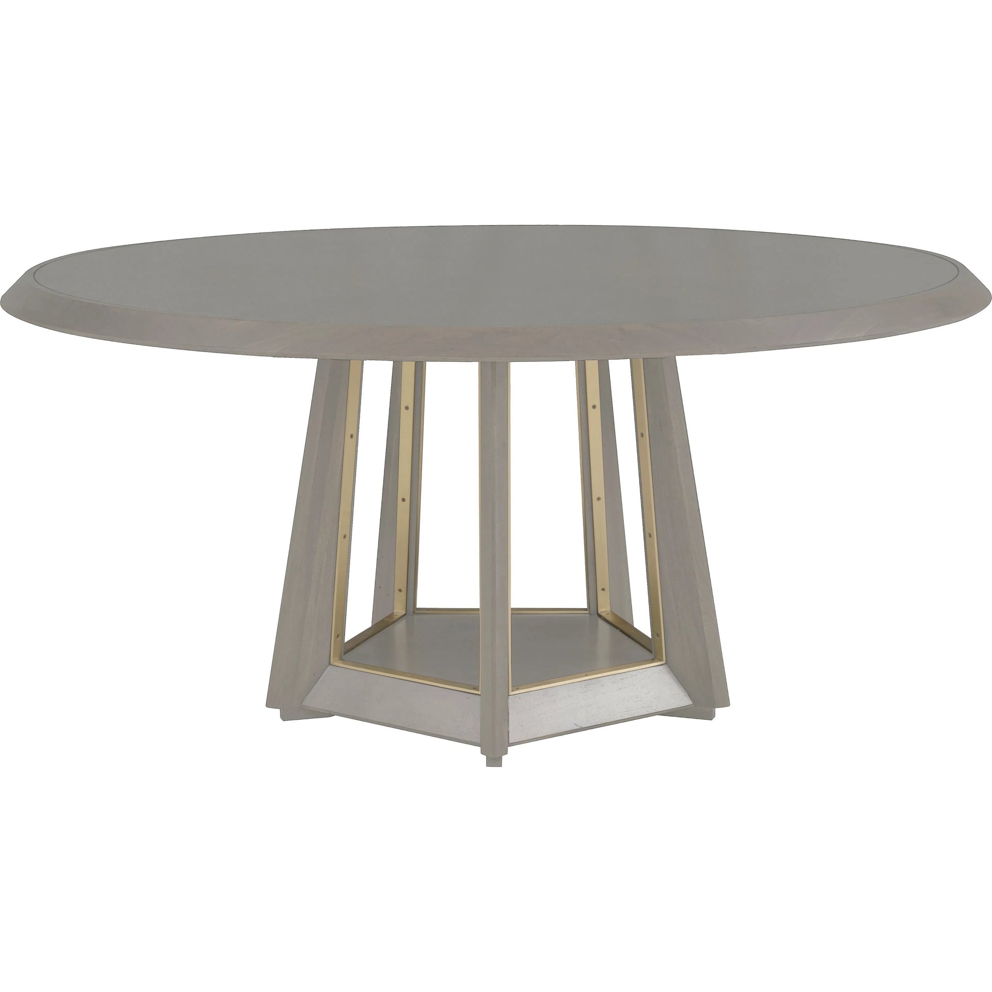 Libby Langdon Benjamin Dining Table by Fairfield Chair in grey and sheer dove. Made from ash solids, veneers, stainless steel in a unique style.