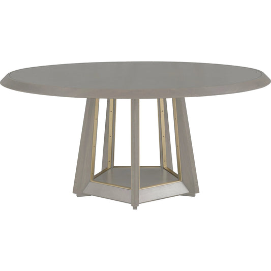 Libby Langdon Benjamin Dining Table by Fairfield Chair in grey and sheer dove. Made from ash solids, veneers, stainless steel in a unique style.