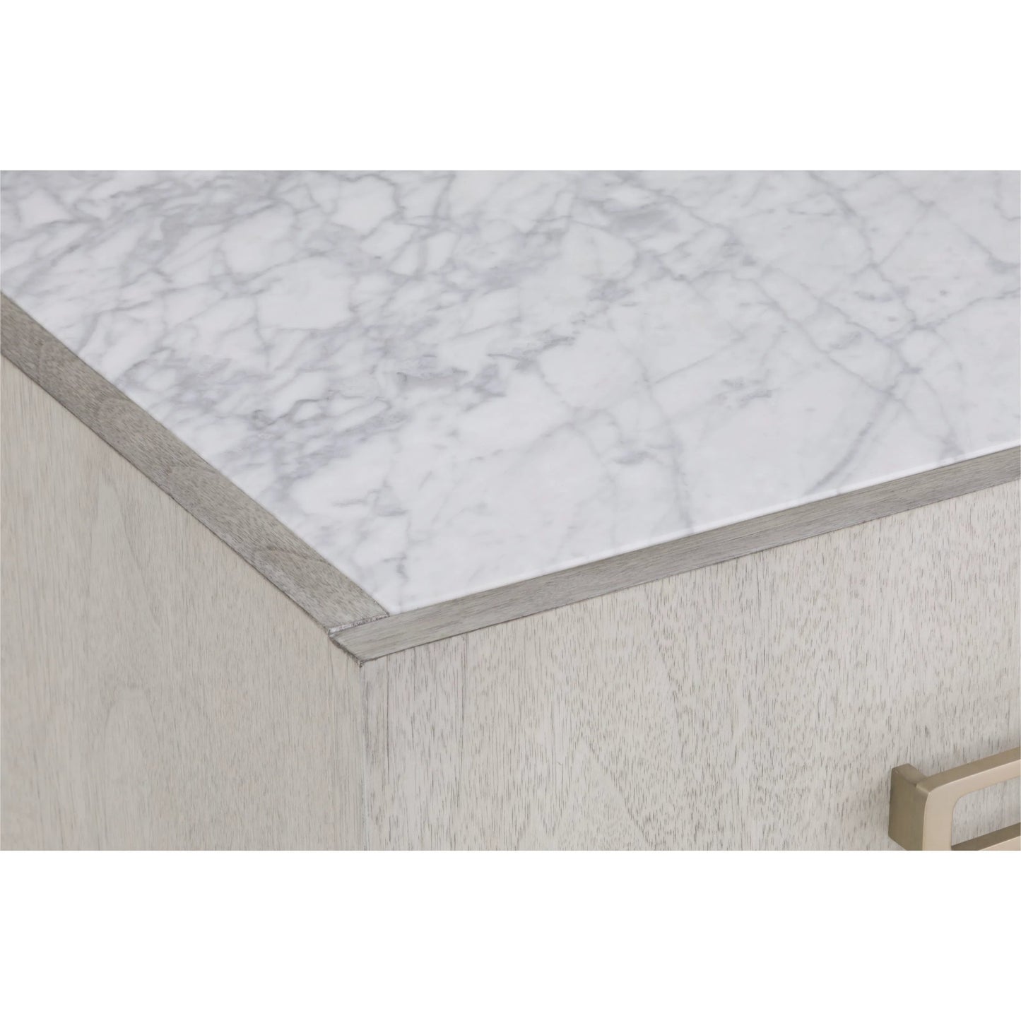 006 SI-2635739 | Closeup | Libby Langdon Carlson Credenza by Fairfield Chair in grey and sheer dove. Made from walnut solids, veneers, stainless steel in a unique style.