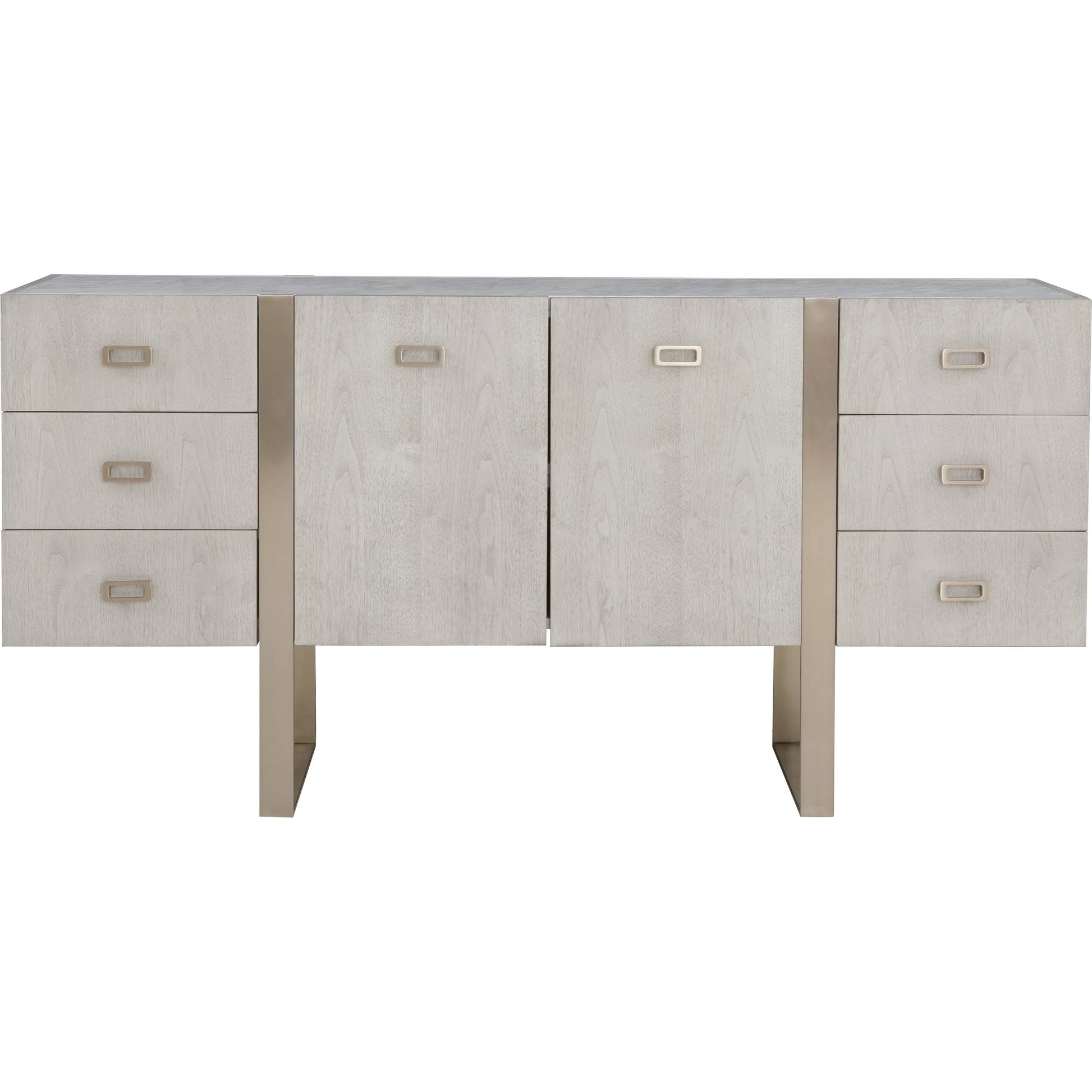 Libby Langdon Carlson Credenza by Fairfield Chair in grey and sheer dove. Made from walnut solids, veneers, stainless steel in a unique style.