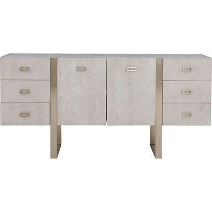 Libby Langdon Carlson Credenza by Fairfield Chair in grey and sheer dove. Made from walnut solids, veneers, stainless steel in a unique style.