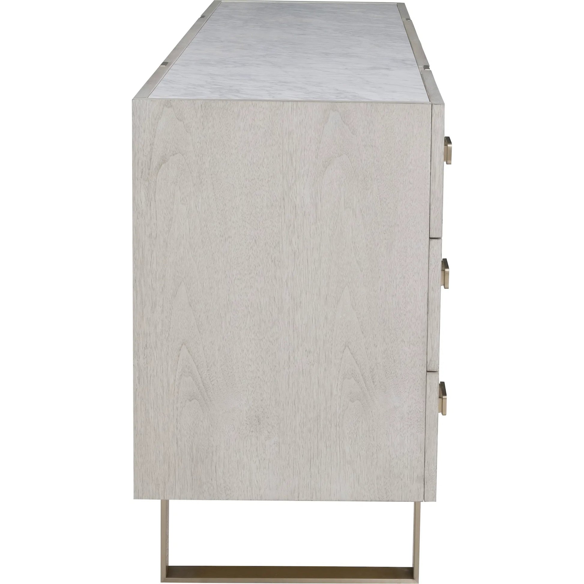 Libby Langdon Carlson Credenza by Fairfield Chair in grey and sheer dove. Made from walnut solids, veneers, stainless steel in a unique style.