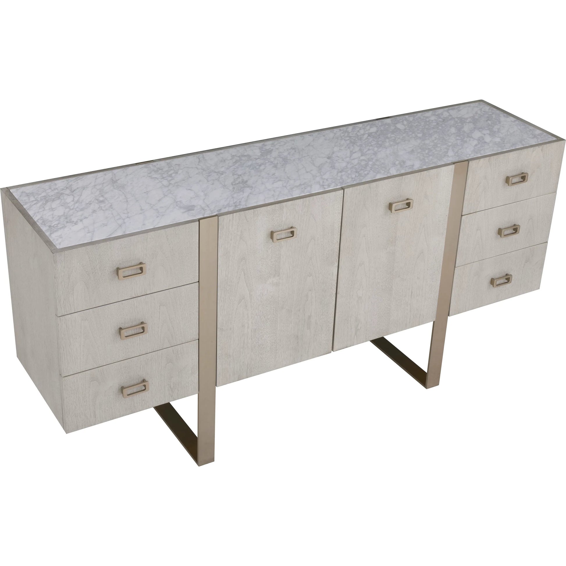 Libby Langdon Carlson Credenza by Fairfield Chair in grey and sheer dove. Made from walnut solids, veneers, stainless steel in a unique style.