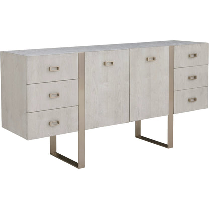 Libby Langdon Carlson Credenza by Fairfield Chair in grey and sheer dove. Made from walnut solids, veneers, stainless steel in a unique style.
