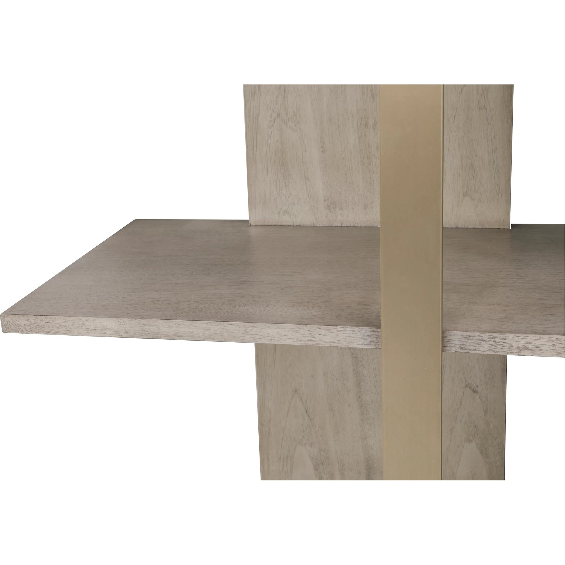 Libby Langdon Carlson Side Facing Etagere by Fairfield Chair in grey and sheer dove. Made from walnut solids, veneers, stainless steel in a unique style.