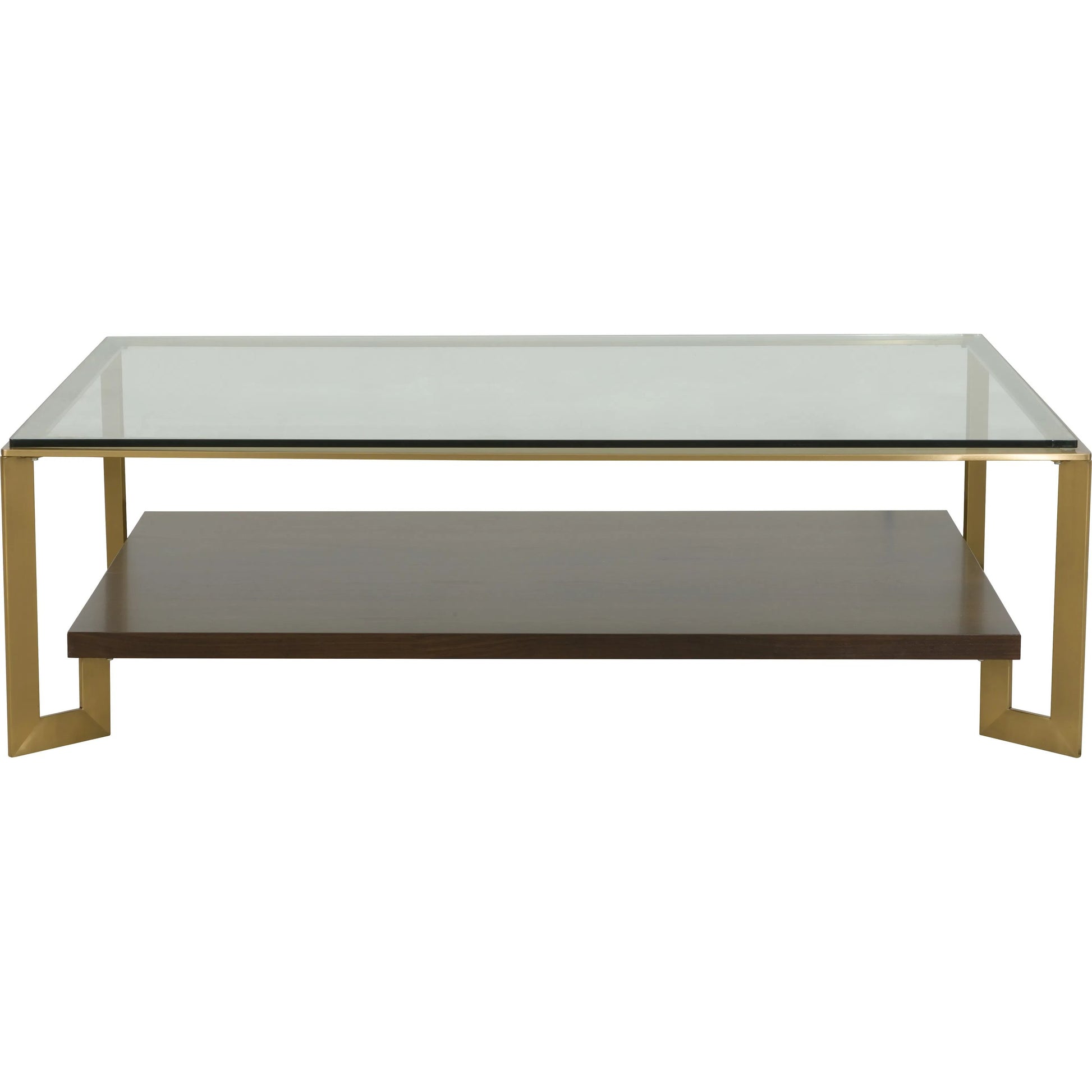 Libby Langdon Cannon Cocktail Table by Fairfield Chair in brown and smoked stone. Made from stainless steel, walnut solids, veneers, glass in a unique style.