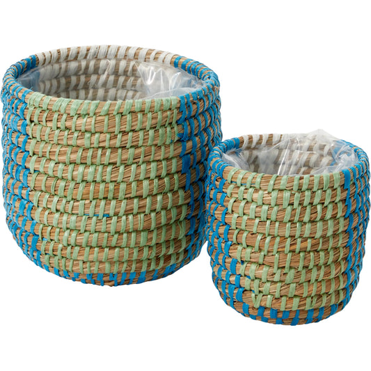 Aqua Basket by Accent Decor in blue. Made from natural fibers in a unique style.