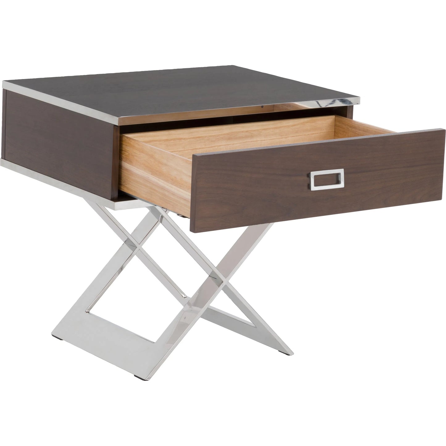 001 SI-2636067 | Additional Silo | Libby Langdon Carlson End Table by Fairfield Chair in brown. Made from walnut solids, veneers, stainless steel in a unique style.