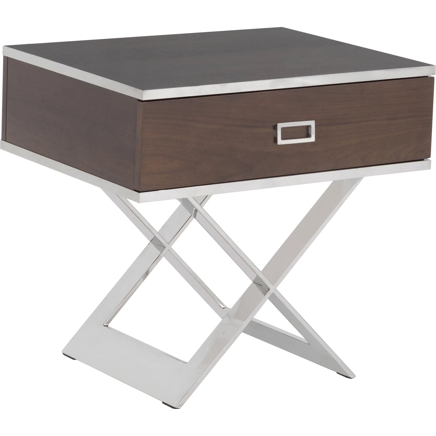 000 SI-2636067 | Primary Silo | Libby Langdon Carlson End Table by Fairfield Chair in brown. Made from walnut solids, veneers, stainless steel in a unique style.