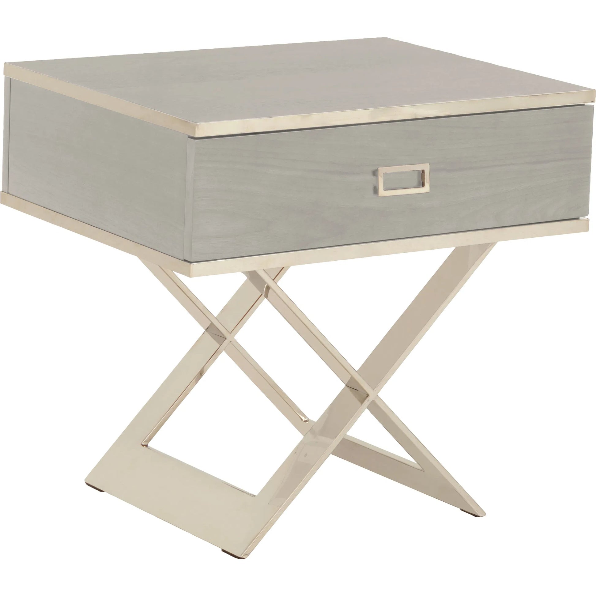Libby Langdon Carlson End Table by Fairfield Chair in brown. Made from walnut solids, veneers, stainless steel in a unique style.