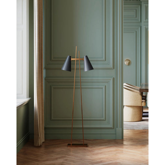 Duet Floor Lamp by Currey and Company in oil rubbed bronze, antique brass. Made from metal in a unique style.