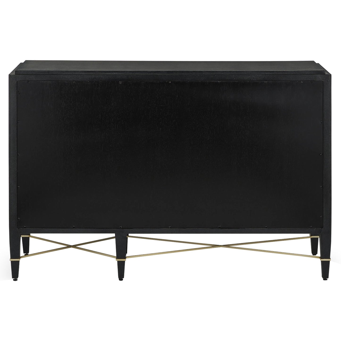 016 SI-2007903 | Additional Silo | Verona Three-Drawer Chest by Currey and Company in lacquered black linen, champagne. Made from black linen, mahogany, brass, iron in a traditional style.