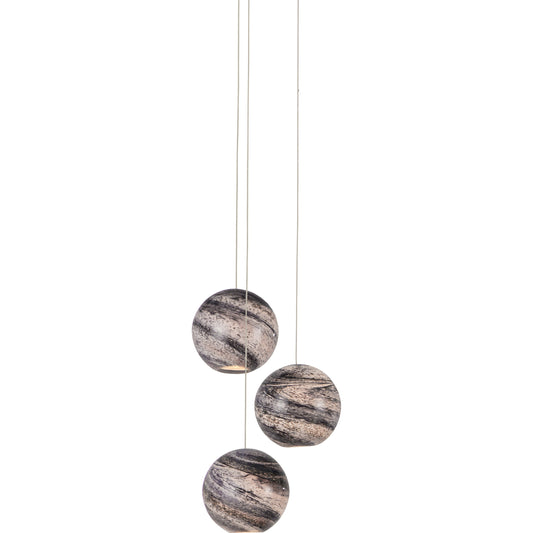 Palatino 3-LIGHT Multi-Drop Pendant by Currey and Company in blue marbeled, silver. Made from earth with speckles, glass in a modern style.