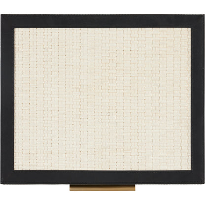 Deanna Box Set by Currey and Company in ivory, black, light antique brass, beige. Made from raffia, leather, brass, microsuede, mdf in a modern style.