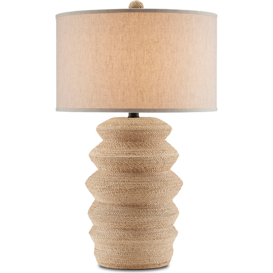 Kavala Table Lamp by Currey and Company in natural abaca rope, satin black. Made from terracotta, abaca rope, wrought iron in a modern style.