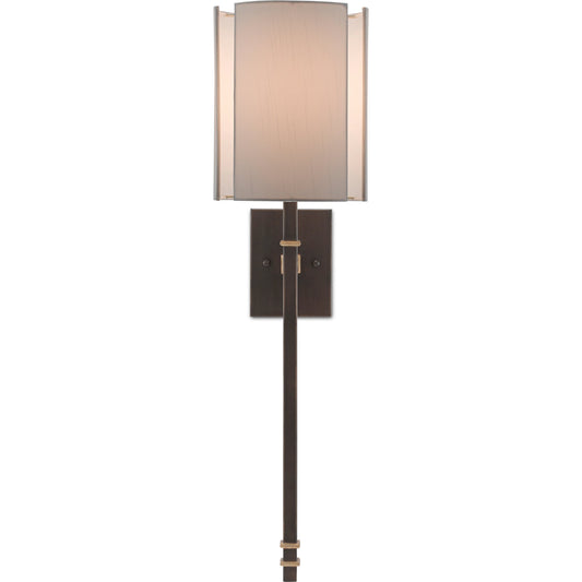Rocher Wall Sconce by Currey and Company in hand rubbed bronze, contemporary gold leaf. Made from wrought iron in a modern style.