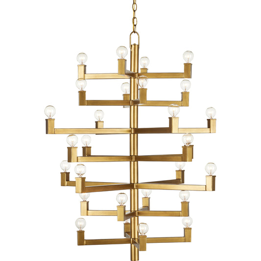 Andre Chandelier by Currey and Company in brass. Made from wrought iron in a modern style.