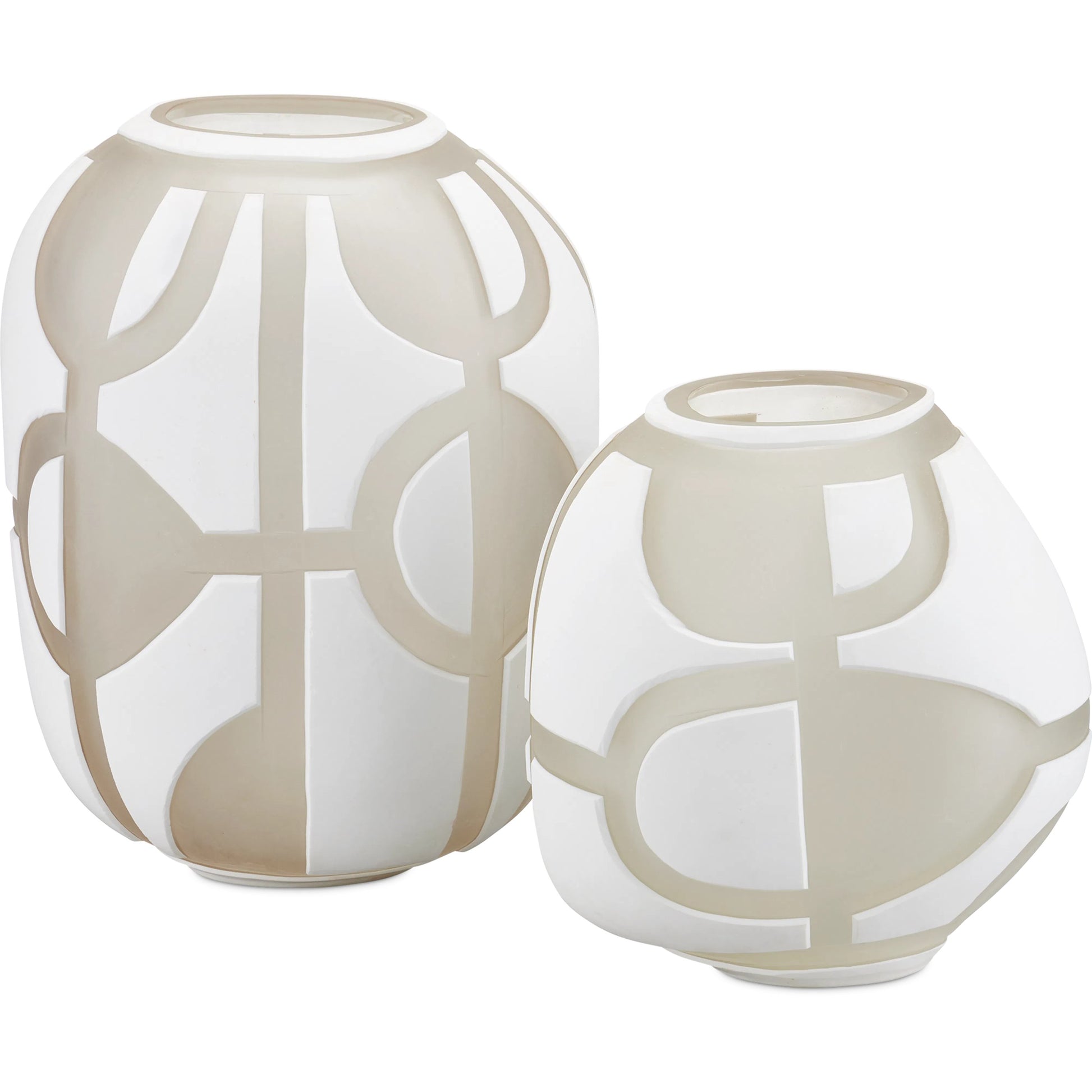 Art Decortif Vase Set by Currey and Company in opaque white, clear matte. Made from glass in a modern style.