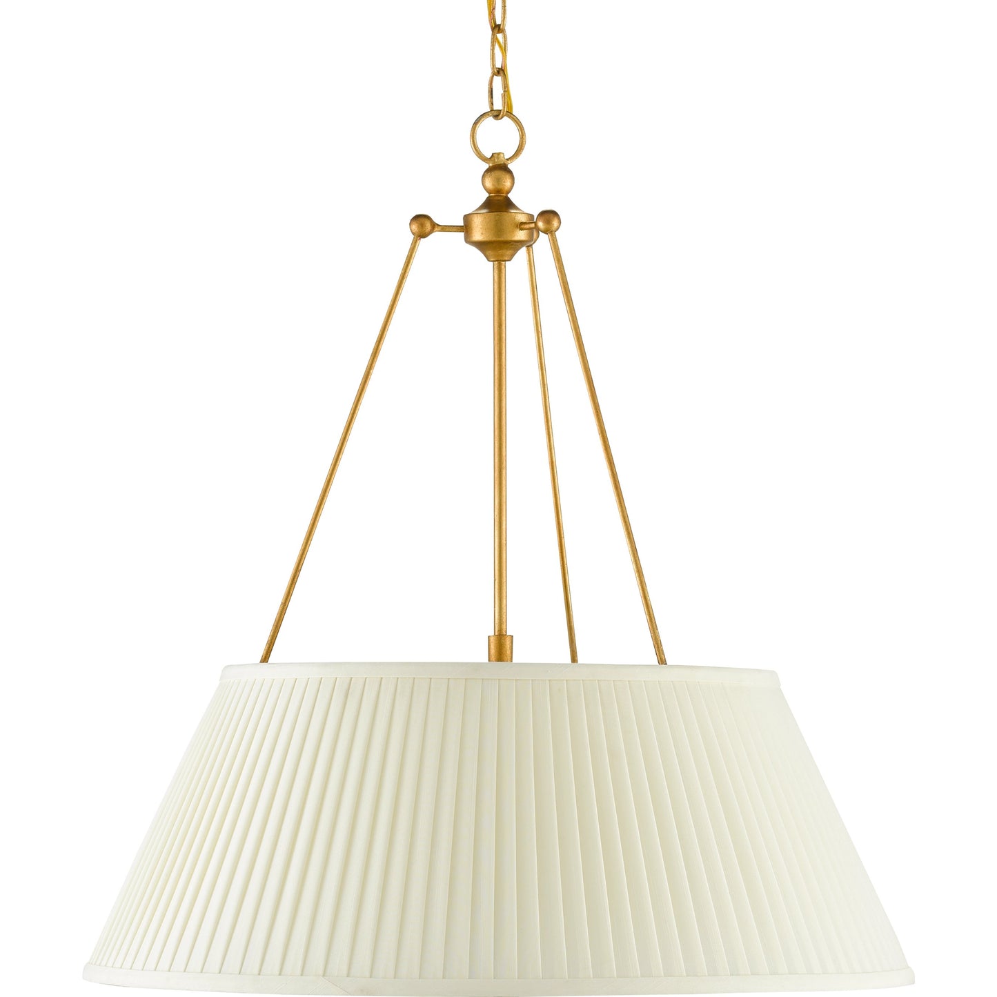 005 SI-1894408 | Additional Silo | Lytham Pendant by Currey and Company in antique gold leaf, white. Made from wrought iron, fabric in a traditional style.