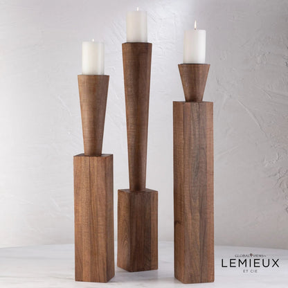 Corot Floor Pillar Holder by Global Views in brown textured. Made from mango in a eclectic & global style.