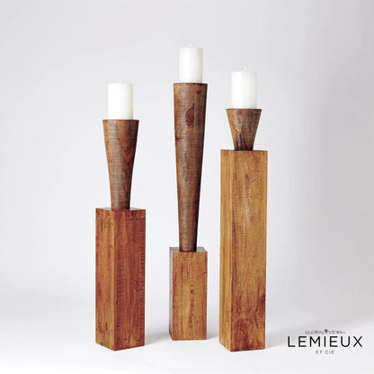 Corot Floor Pillar Holder by Global Views in brown textured. Made from mango in a eclectic & global style.