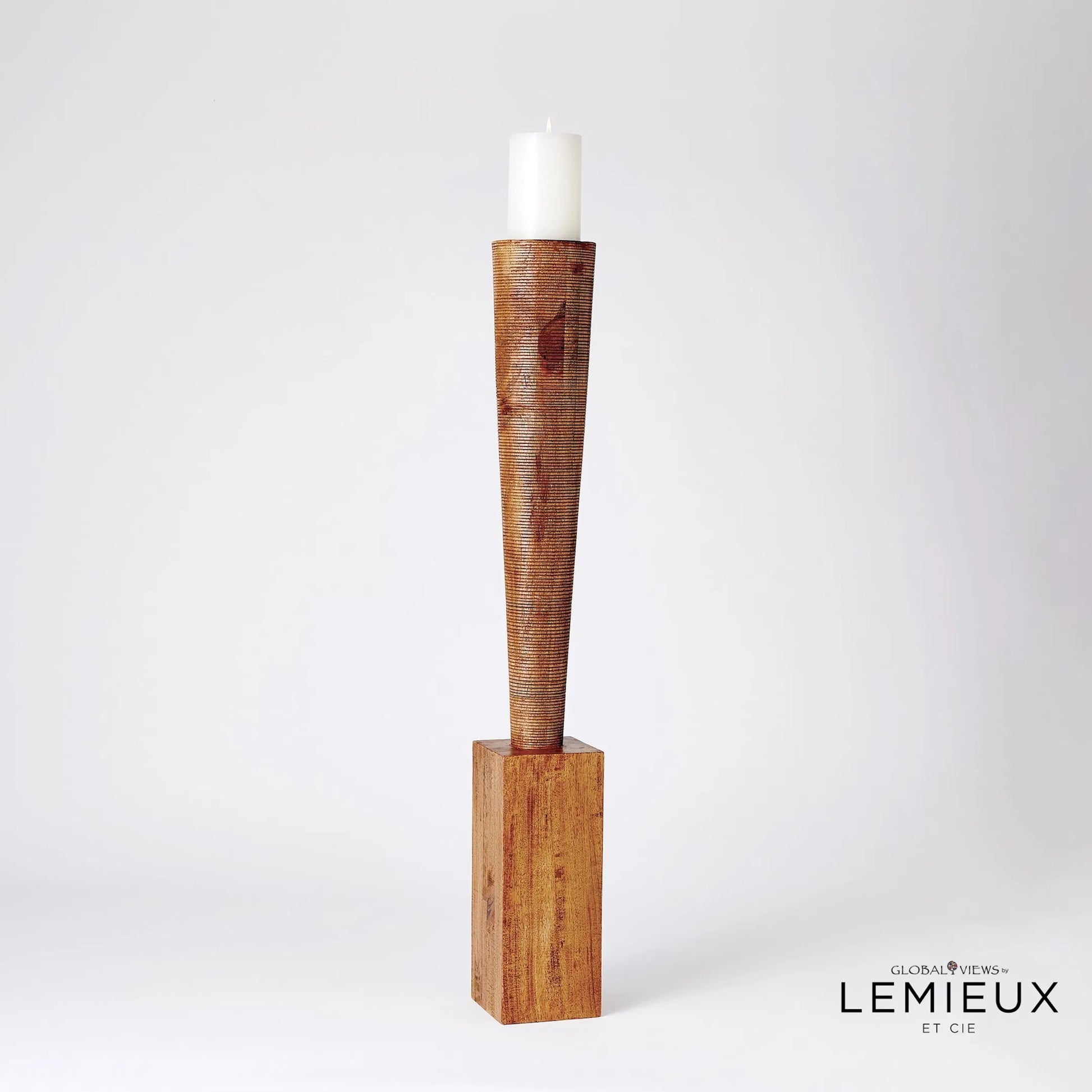 Bangou Floor Pillar Holder by Global Views in brown textured. Made from mango in a eclectic & global style.