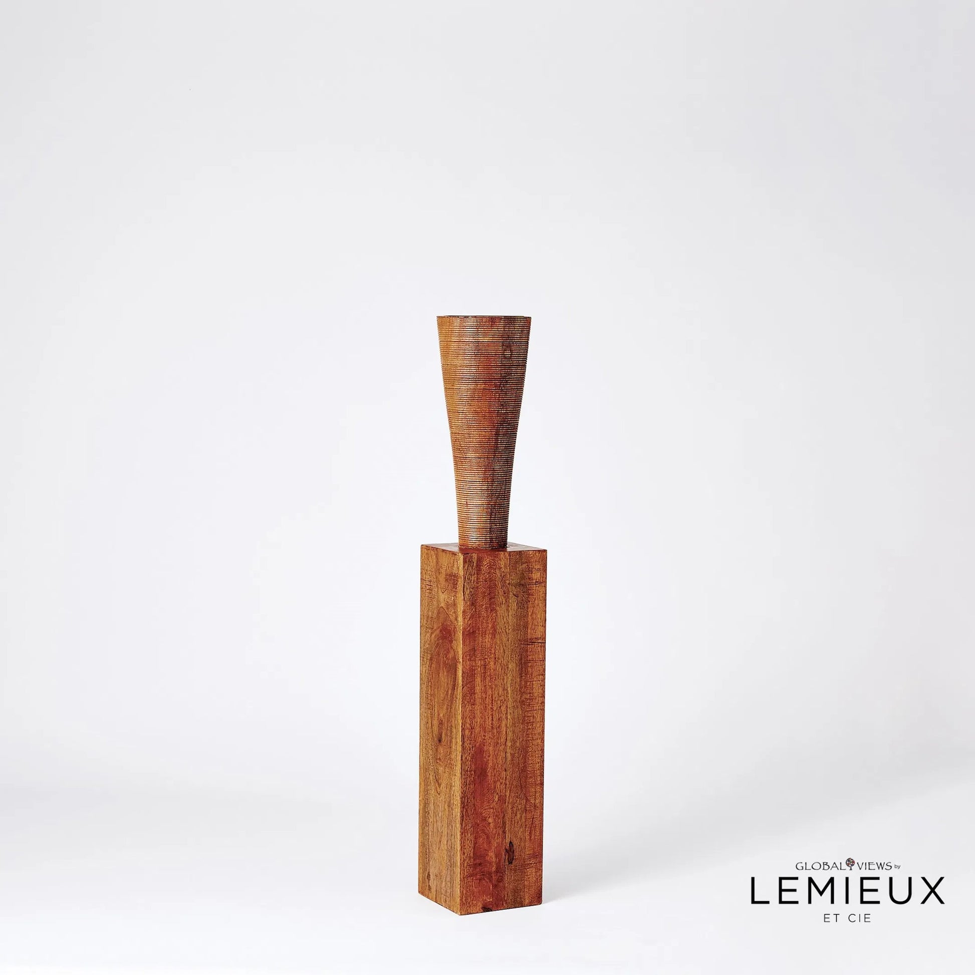 Corot Floor Pillar Holder by Global Views in brown textured. Made from mango in a eclectic & global style.