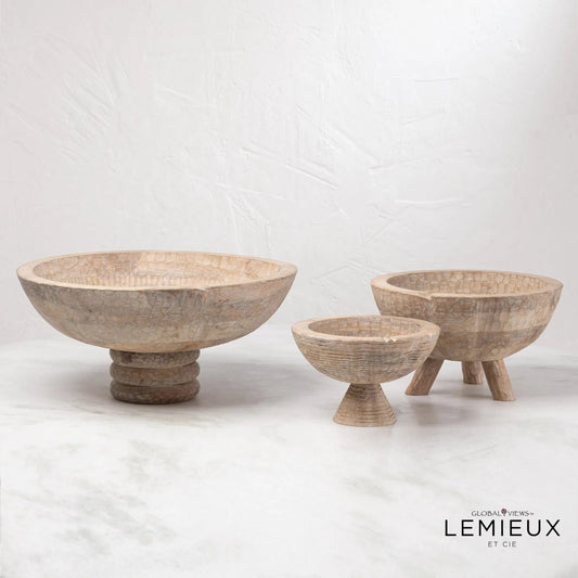 Audier Bowl by Global Views in gray blonde. Made from mango in a eclectic & global style.