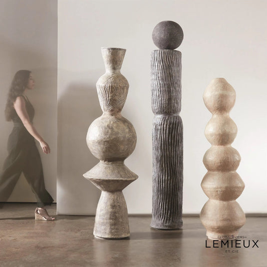 Honore Totem by Global Views in greige. Made from mdf, paper mache in a eclectic & global style.