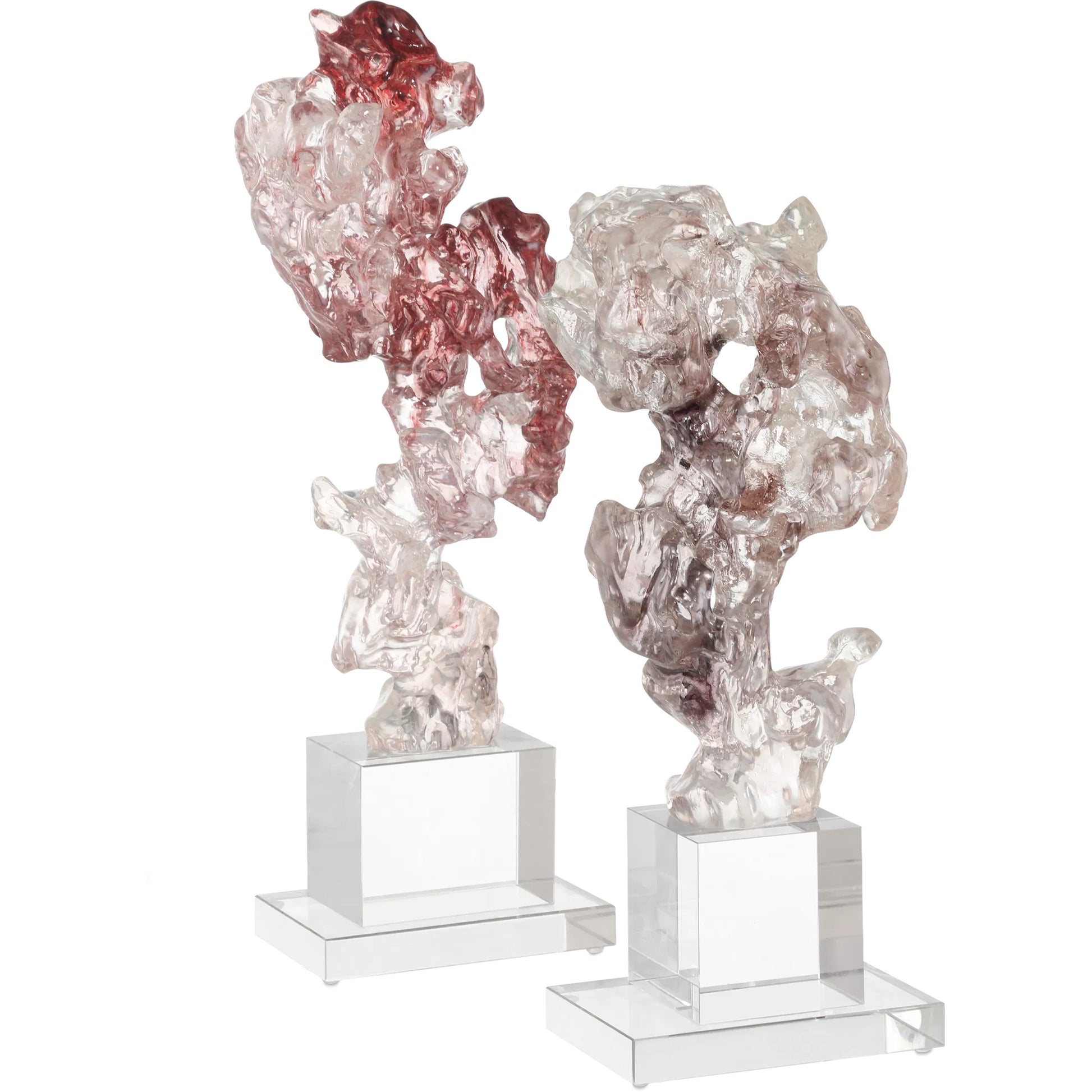 Faux Rock Crystal Sculpture by Currey and Company in purple pink, clear. Made from composite, optic crystal in a modern style.