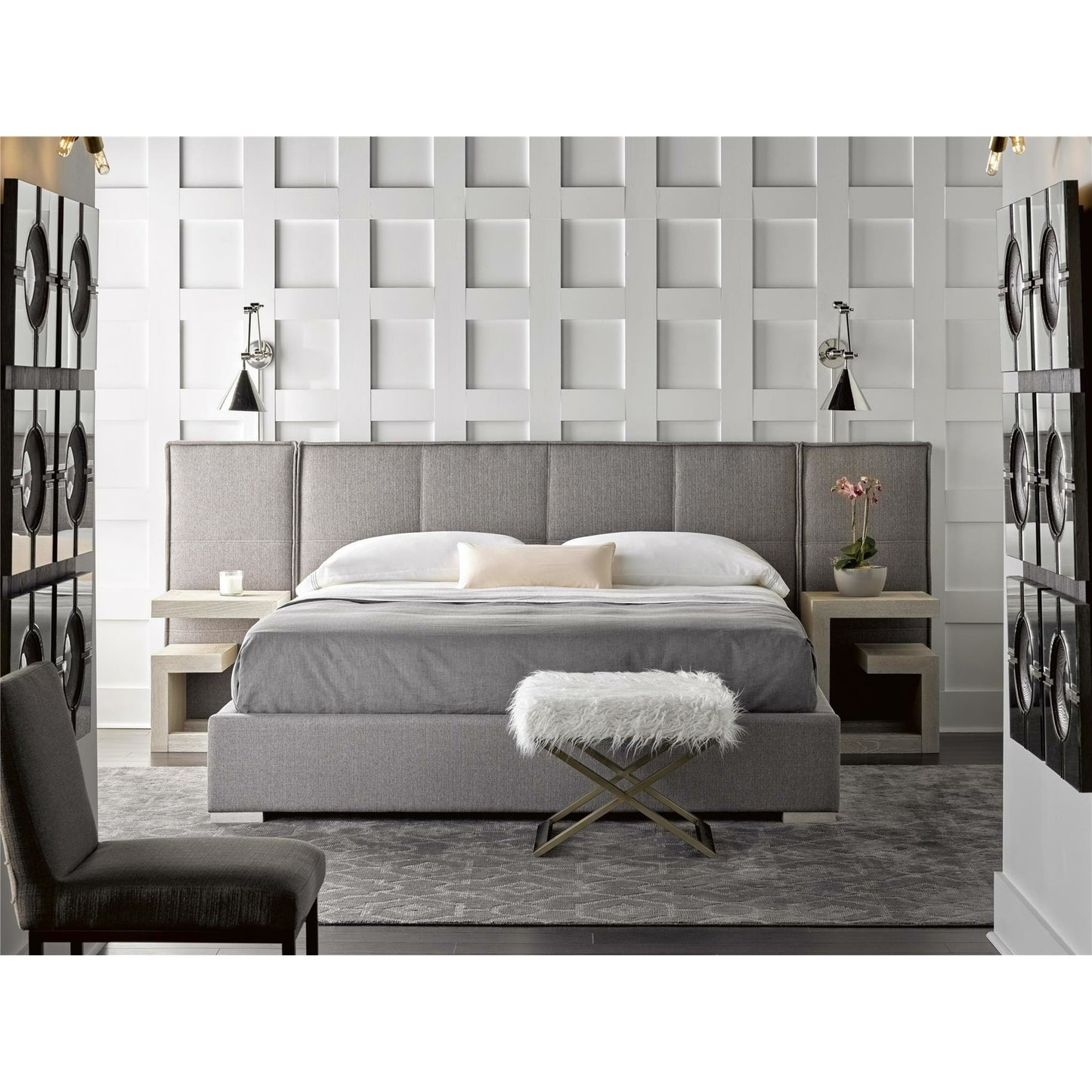 005 SR-813451 | Lifestyle | Modern Bedside Table by Universal Furniture in bronze and quartz. Made from unique in a modern style.