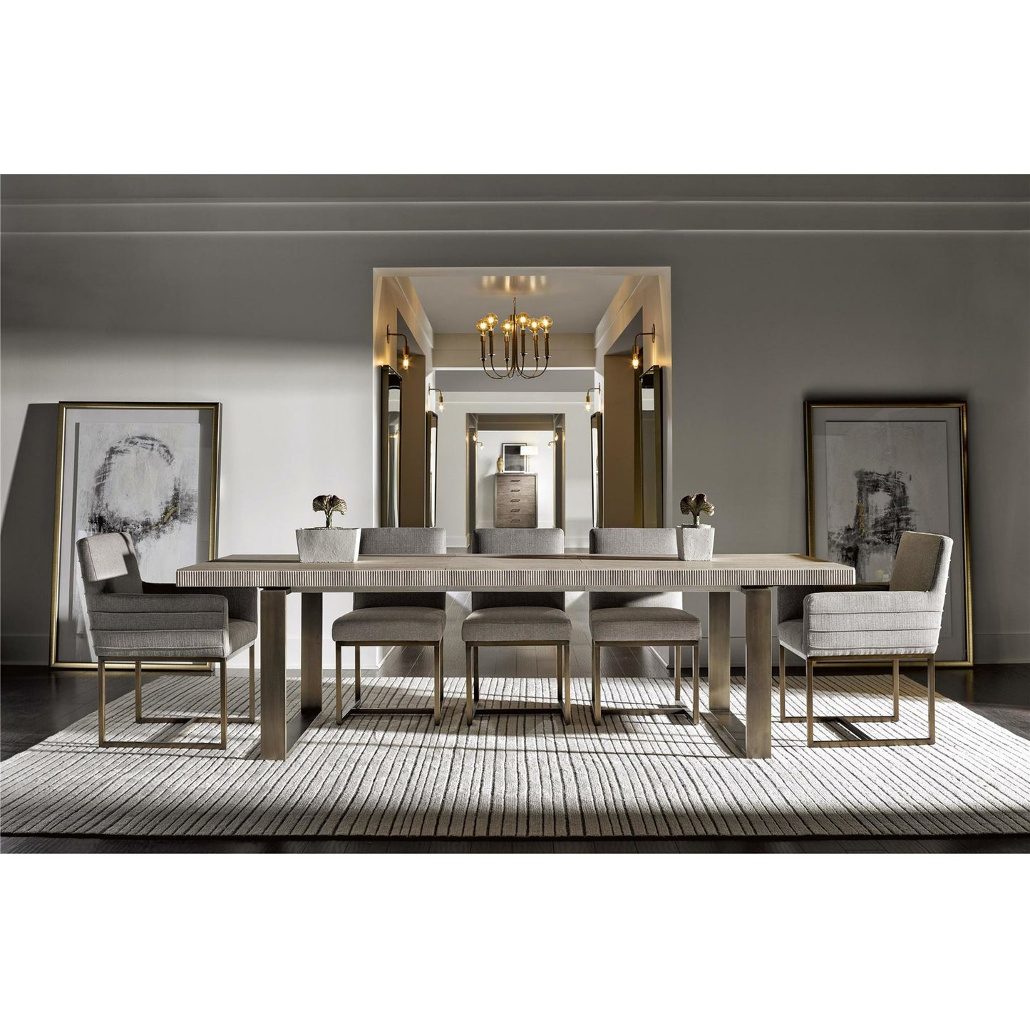 004 SR-813507 | Lifestyle | Modern Robards Rectangular Dining Table by Universal Furniture in bronze and quartz. Made from unique in a modern style.