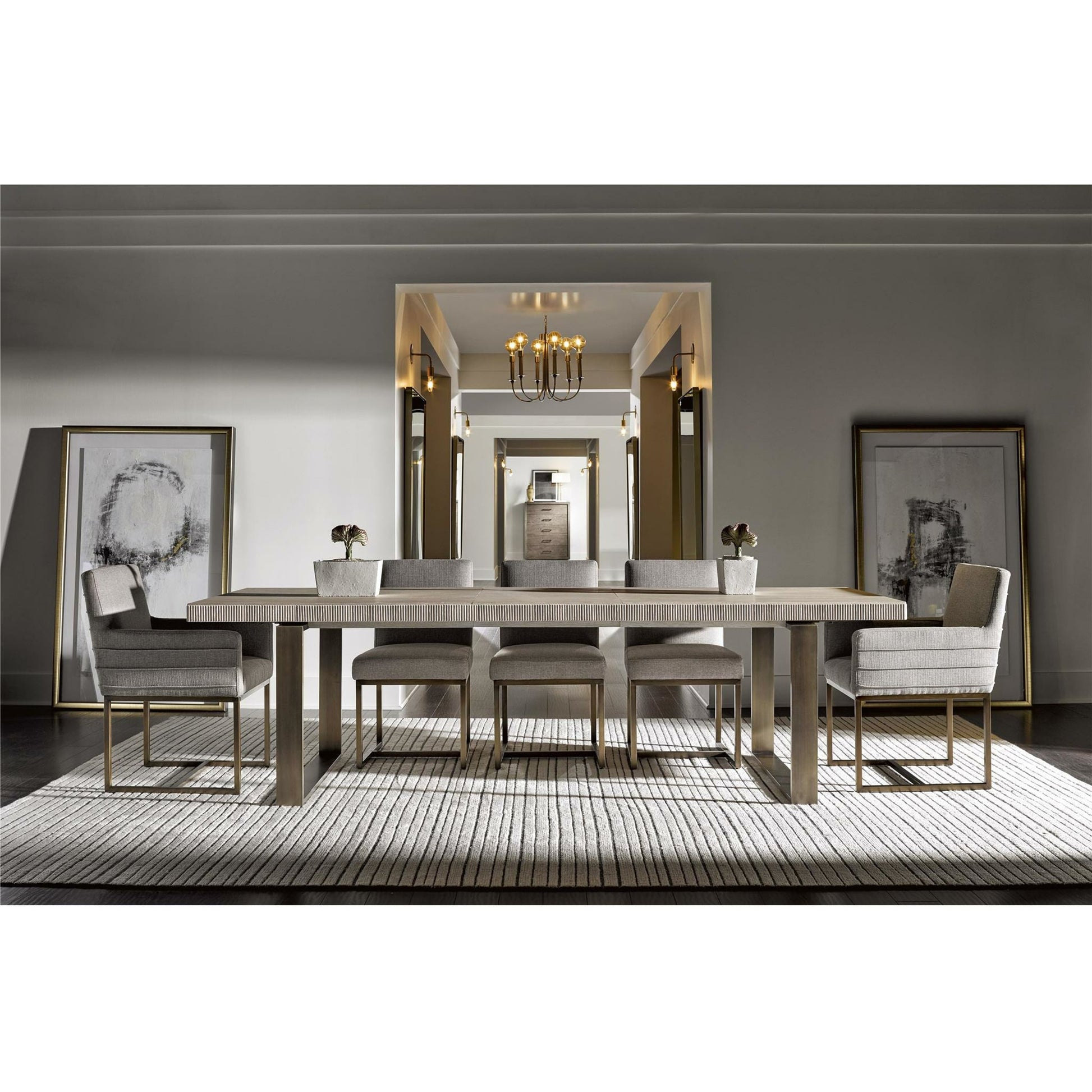 Modern Robards Rectangular Dining Table by Universal Furniture in bronze and quartz. Made from unique in a modern style.