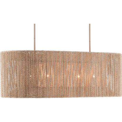 Mereworth Chandelier by Currey and Company in natural rope, beige. Made from wrought iron, abaca rope in a coastal style.