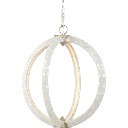 Arietta Orb Chandelier by Currey and Company in pearl, silver. Made from mother of pearl, metal in a unique style.