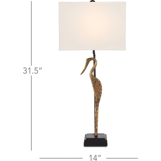 Antigone Table Lamp by Currey and Company in antique brass, black. Made from cast aluminum in a coastal style.