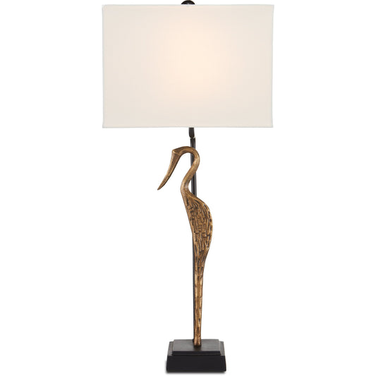Antigone Table Lamp by Currey and Company in antique brass, black. Made from cast aluminum in a coastal style.