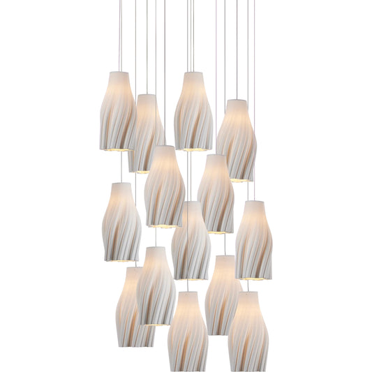 Posh 15-Light Multi-Drop Pendant by Currey and Company in white, silver. Made from ceramic, metal in a unique style.