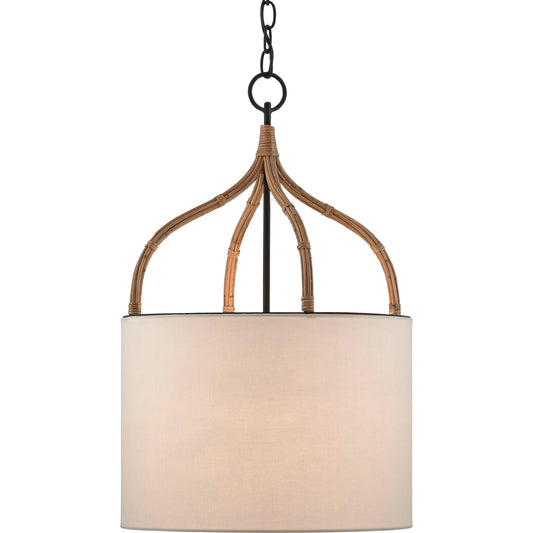 Dunning Pendant by Currey and Company in blacksmith, natural. Made from wrought iron, arurog in a transitional style.