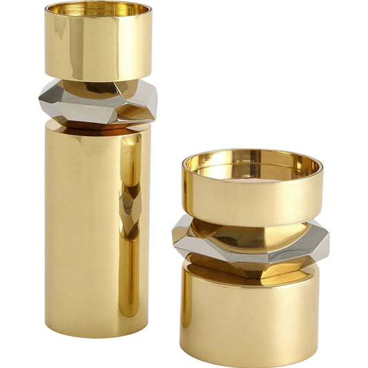 Romano Brass Candle Holder by Global Views in nickel and shiny brass. Made from unique in a unique style.