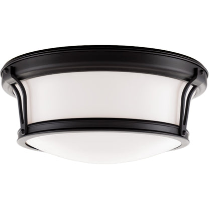 Newport Flush Mount by Hudson Valley in aged brass. Made from steel in a modern style.