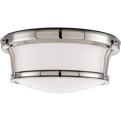 Newport Flush Mount by Hudson Valley in aged brass. Made from steel in a modern style.