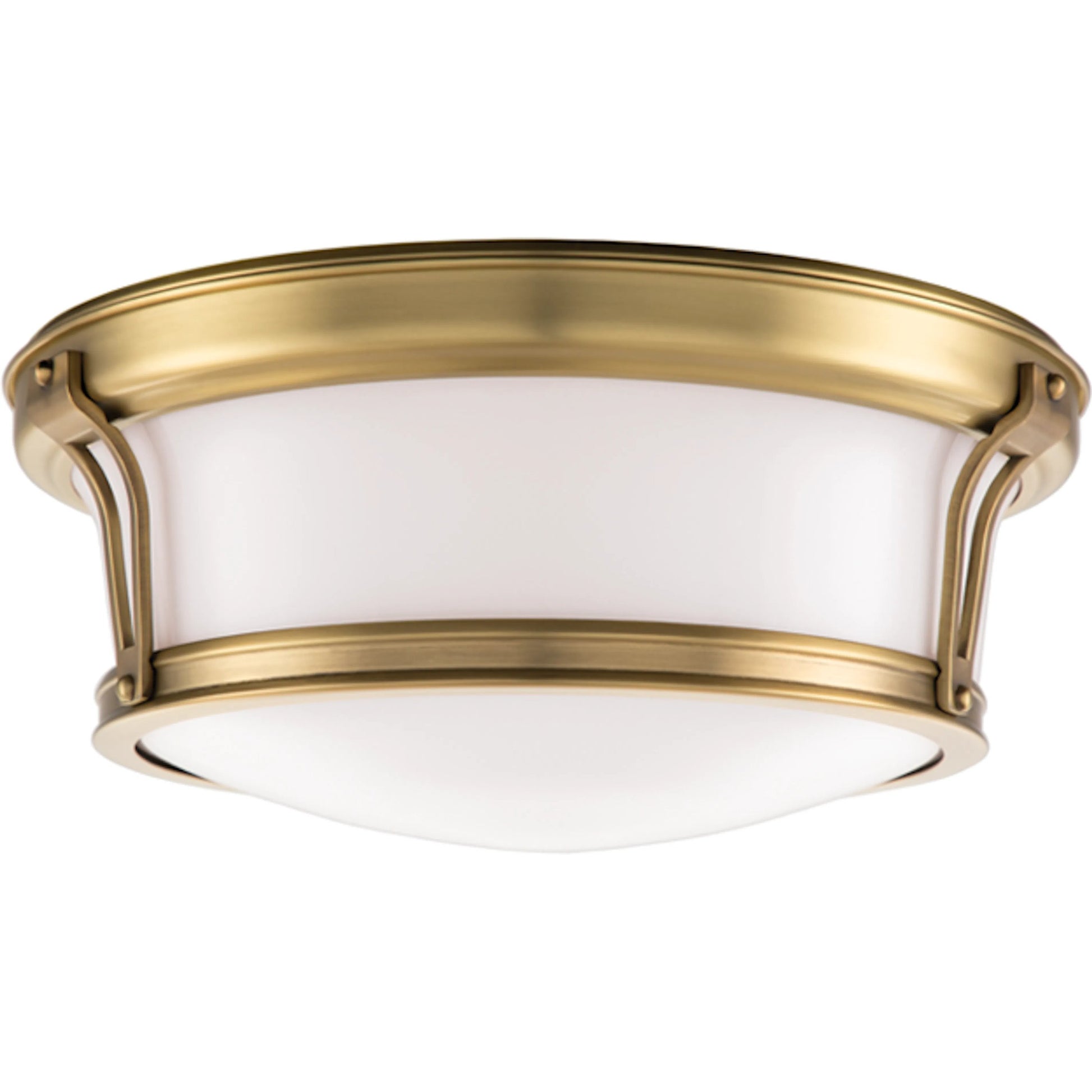 Newport Flush Mount by Hudson Valley in aged brass. Made from steel in a modern style.