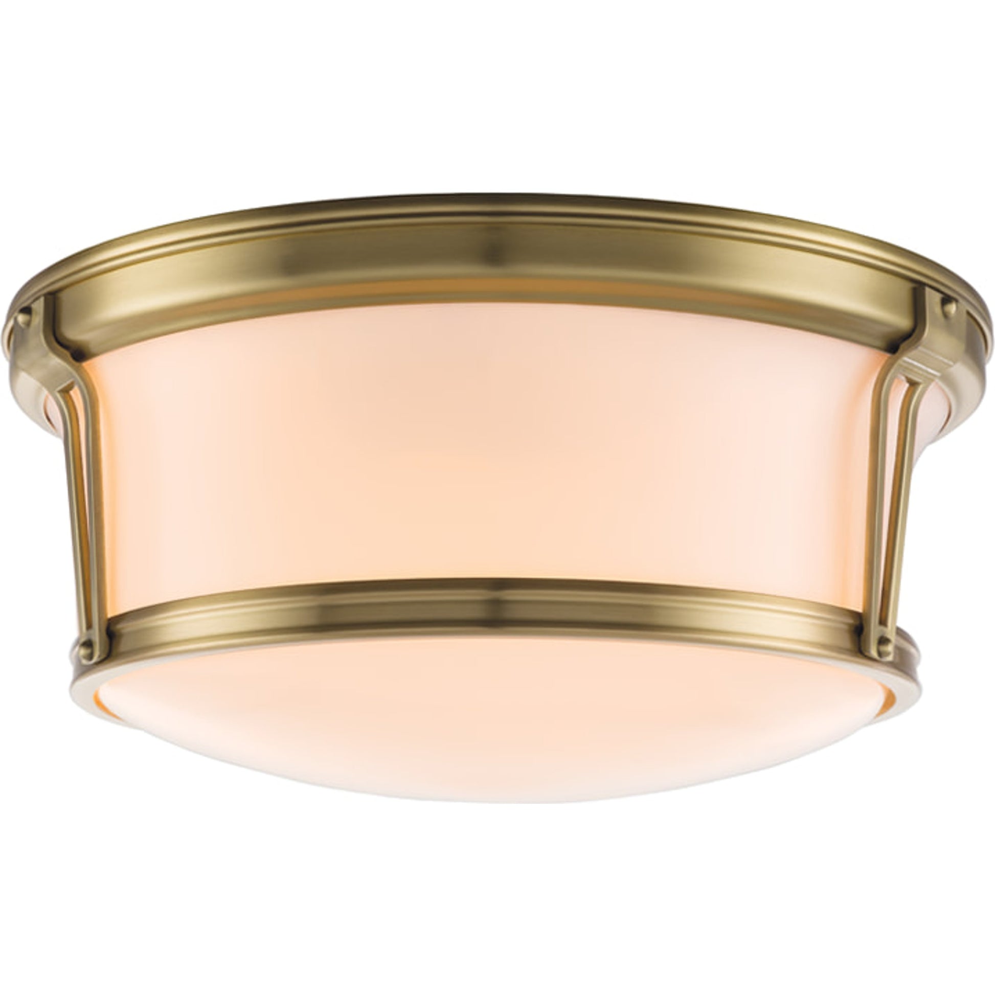 Newport Flush Mount by Hudson Valley in aged brass. Made from steel in a modern style.