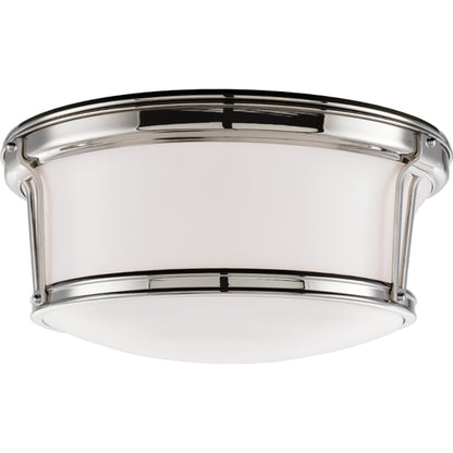 Newport Flush Mount by Hudson Valley in aged brass. Made from steel in a modern style.