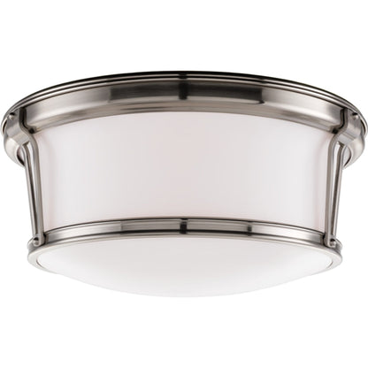 Newport Flush Mount by Hudson Valley in aged brass. Made from steel in a modern style.