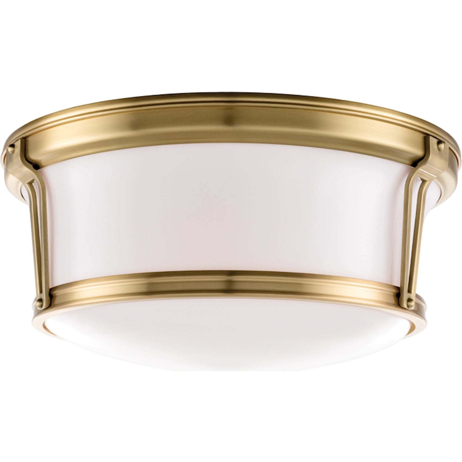 Newport Flush Mount by Hudson Valley in aged brass. Made from steel in a modern style.